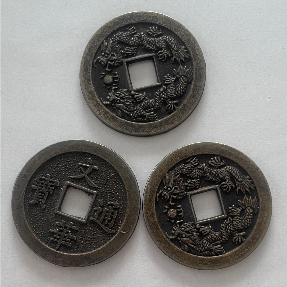 Feng Shui Chinese Coins Set of 3 Antique-Style Brings wealth & protection